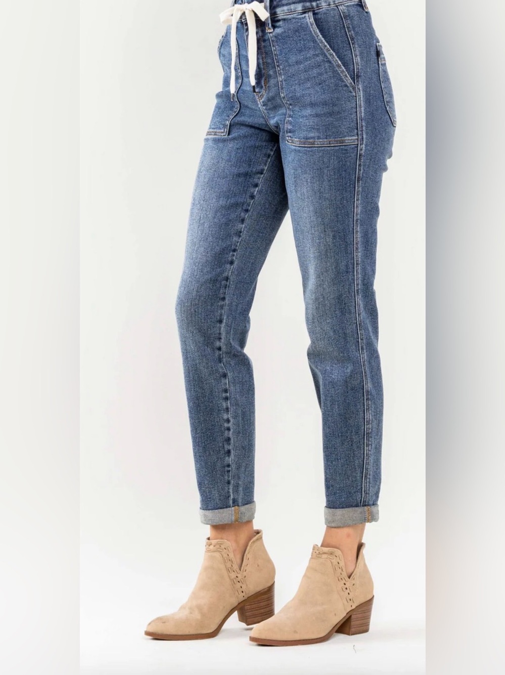 Judy Blue Highwaisted Medium Wash Cuffed Denim Joggers size 25 - Picture 2 of 12